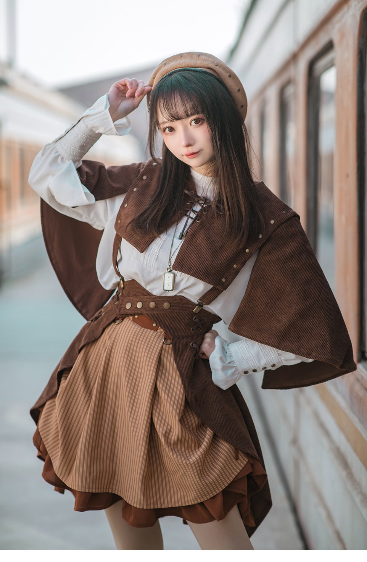Steampunk Brown Corduroy Outerwear Shawl Cape