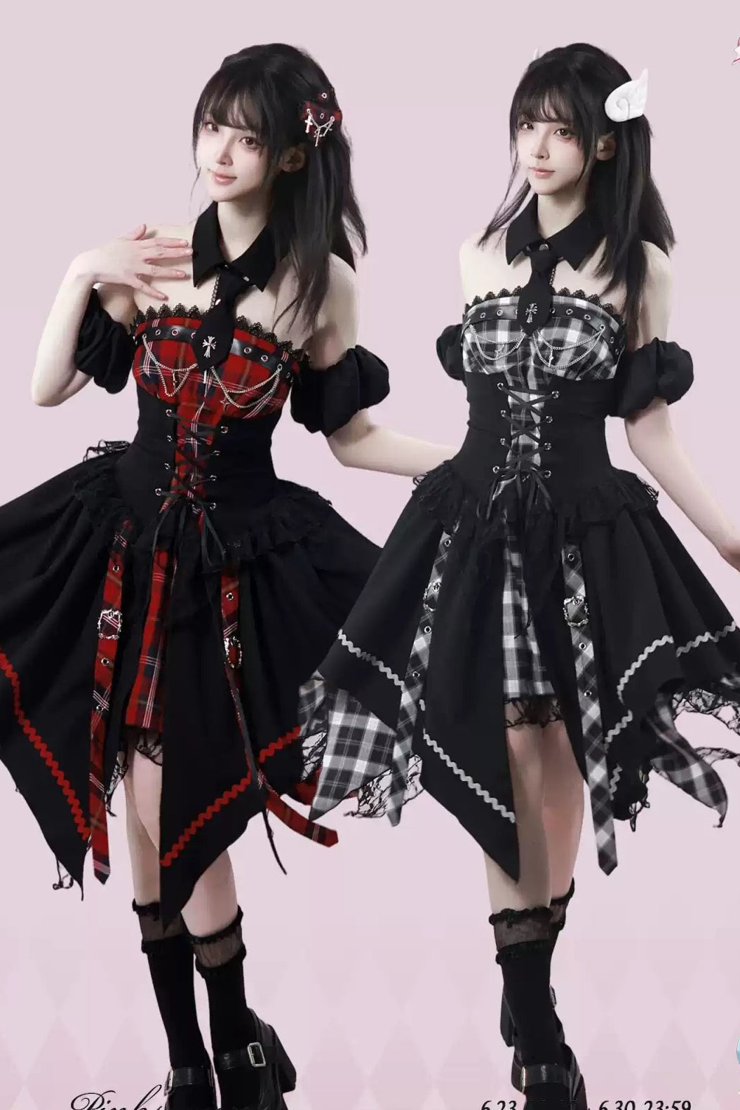 サブカルパンクゴシックチェックドレス – Belchic