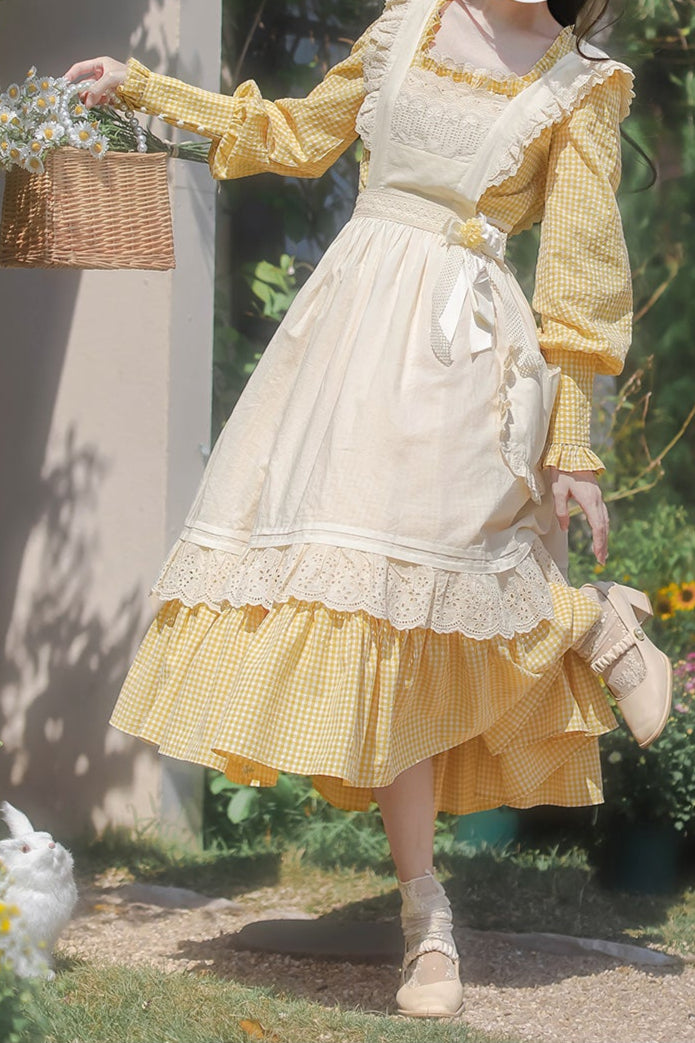 【予約商品】レトロガーリーイエローワンピース+エプロン+リボン