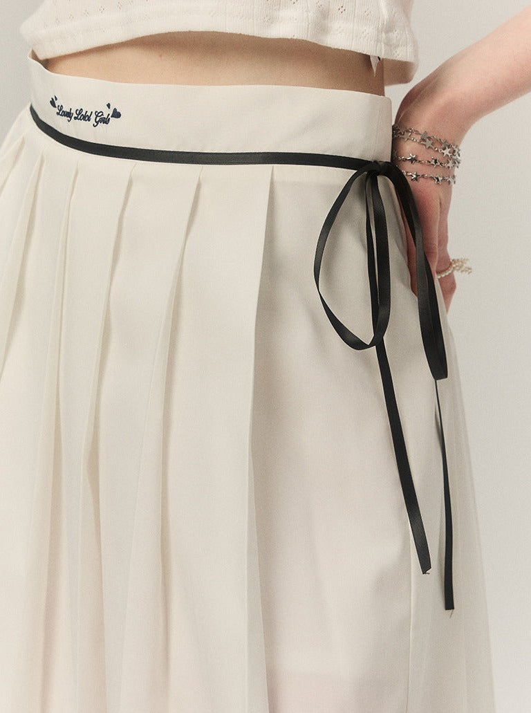 Retro College Style High Waist Pleated Long Skirt