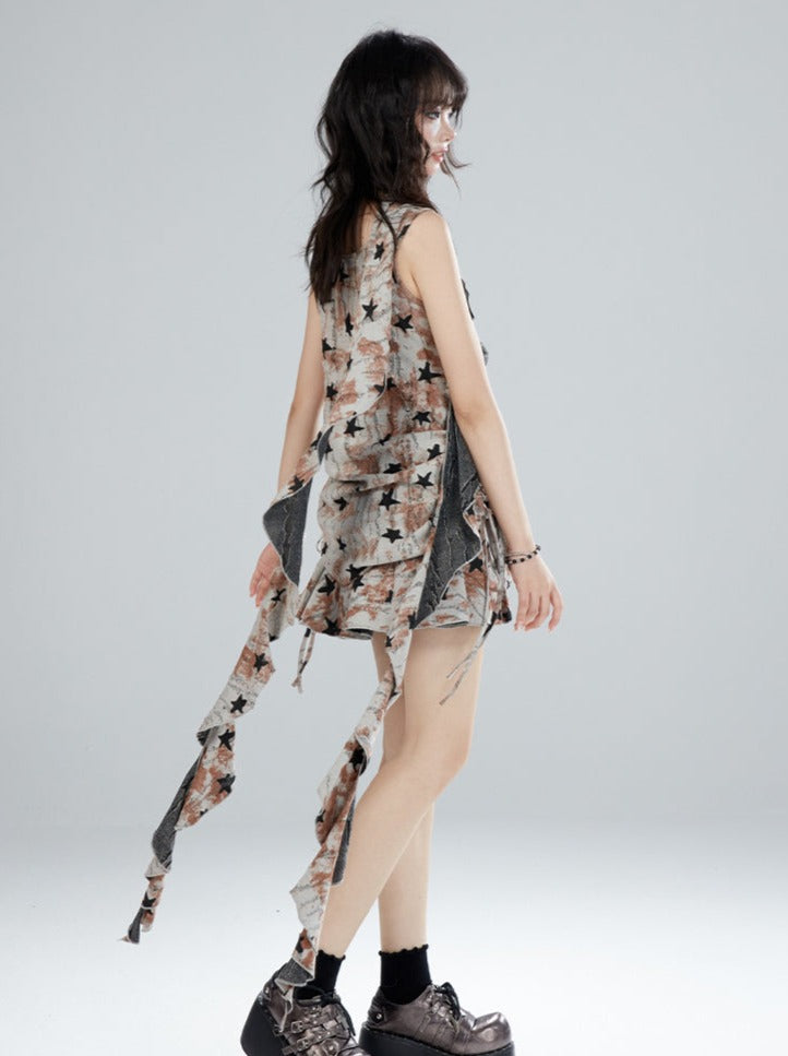 Wind Star Sleeveless Vest Skirt Set-Up