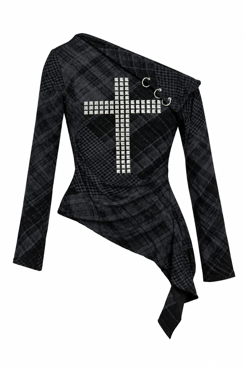 Tee-shirt épaules dénudées tie-dye avec croix en strass
