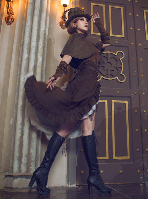 スチームパンクビクトリアンシフォンレトロハイウエストロングスカート