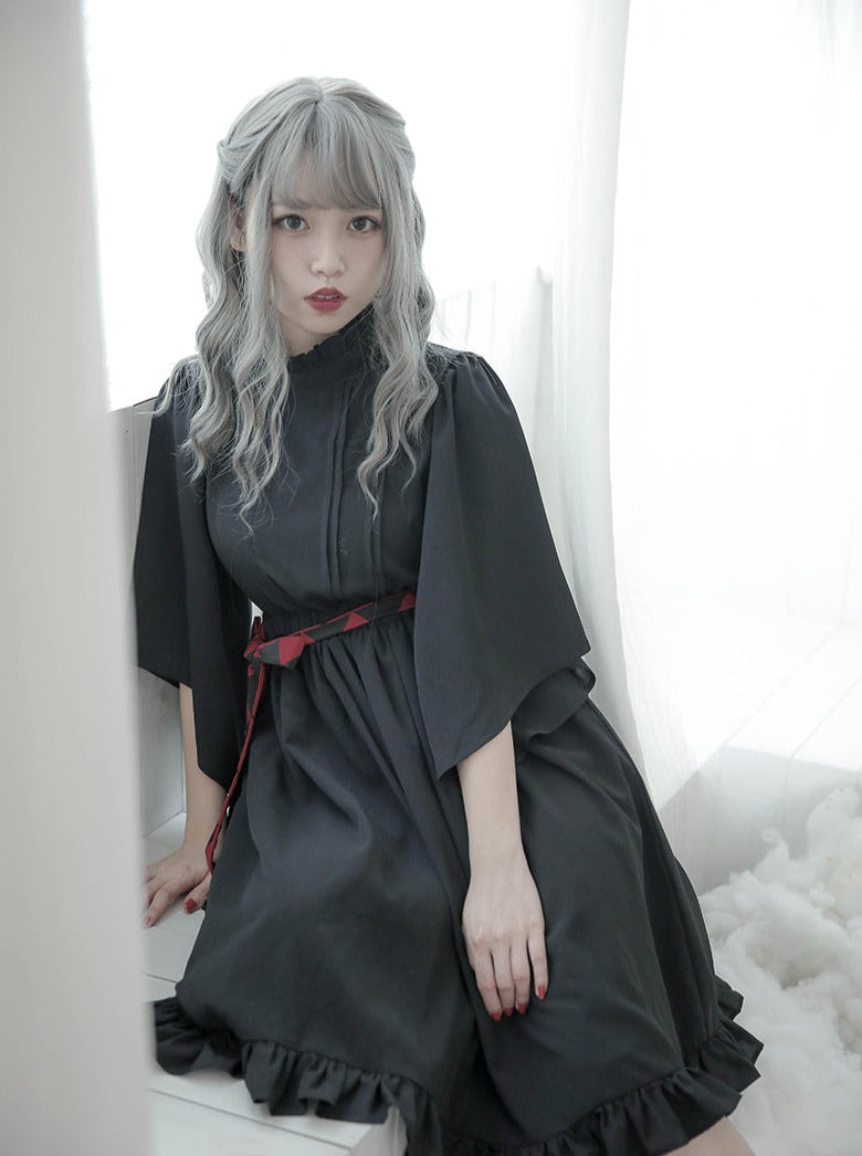 Dark Gothic Stand Collar Wide Short Dress
