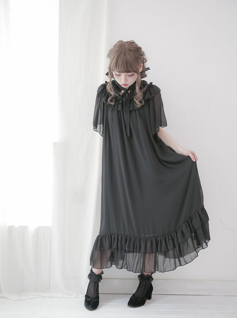 Vestido de gasa Lolita con manga de concha de gato y sirena