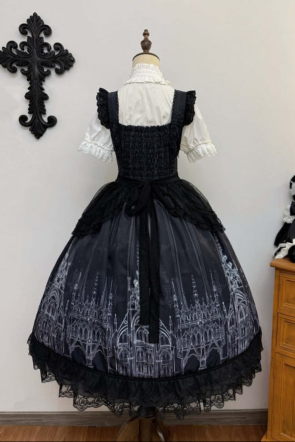 【10月13日予約締切】White Lolita High-Neck Shirt With Detachable Bell Sleeves And Lace Ruffles