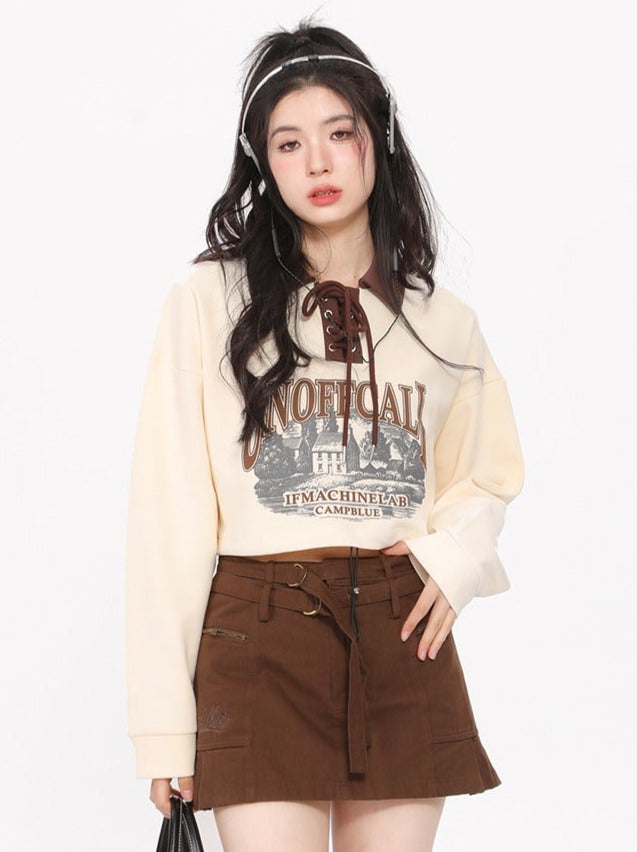 新款字母印花翻领宽松短上衣