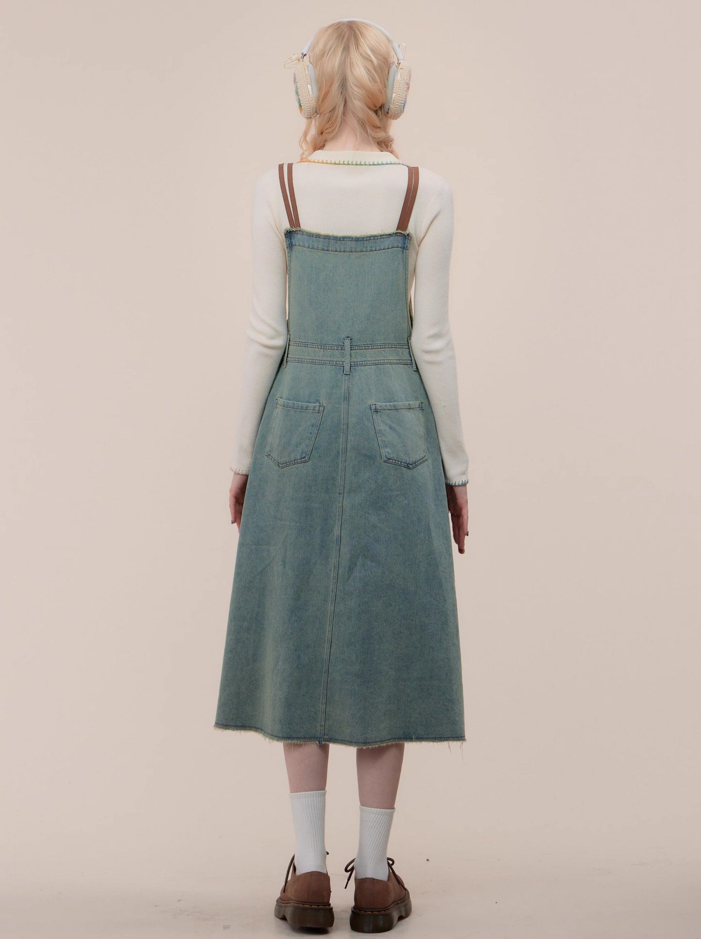 American Retro Love Suspender Denim Skirt