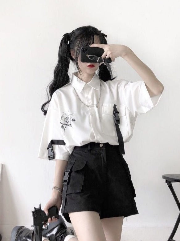 病みかわバックルシャツ カーゴショートパンツ セットアップ