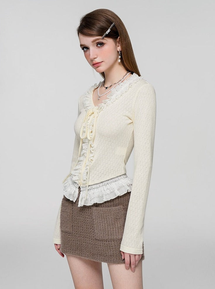 フリルニットレーストップス