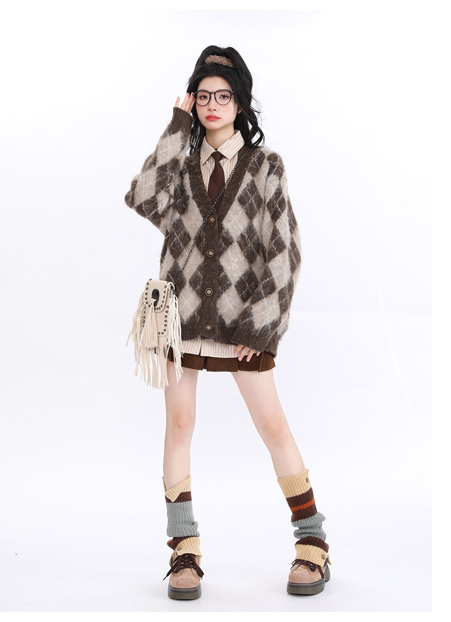 Retro Brown Diamond Druzy Cardigan Knit