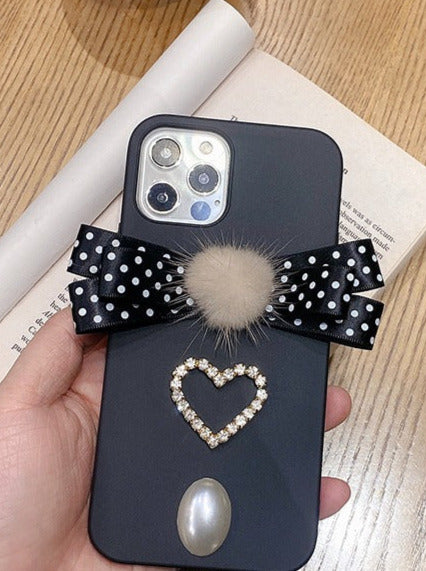 Sweetheart Mink Fur Dot Ribbon High End Phone Case