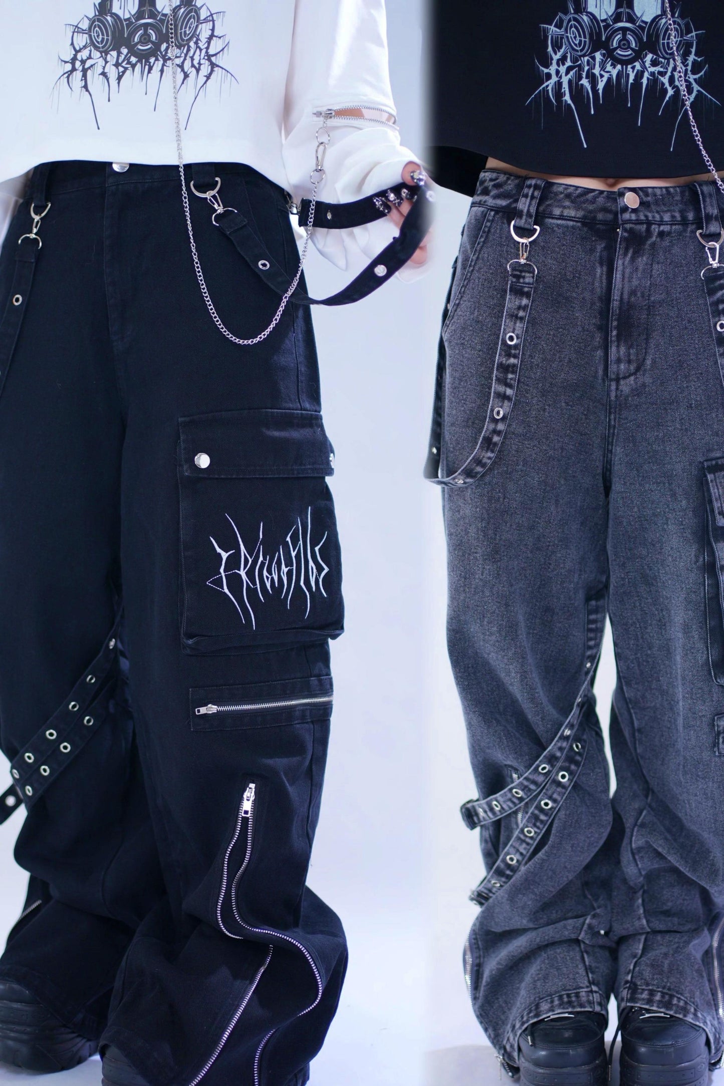 Pantalon en denim lavé avec broderie