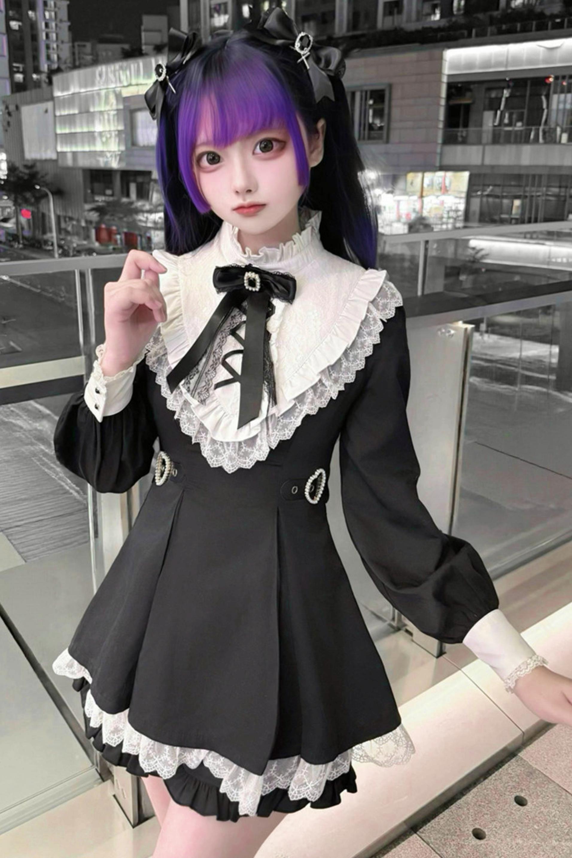 black kawaii dress Gothic Dark Lace + Accessories (with Shorts) – Belchic US Size:XXS - US 0 Women's Black Dress with SS26Slinky and modern pastel fashion