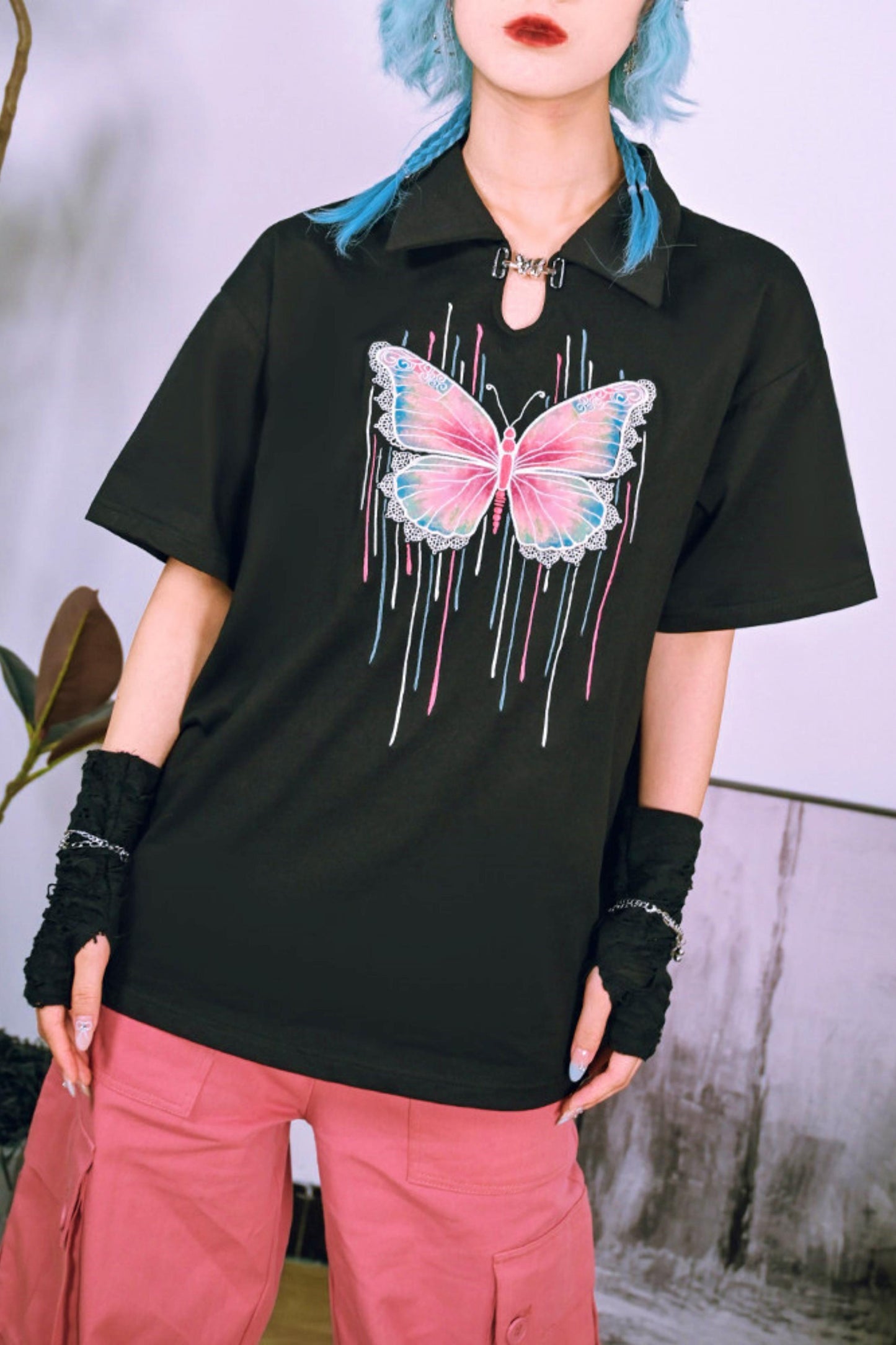 Cyber Butterfly Embroidered Top