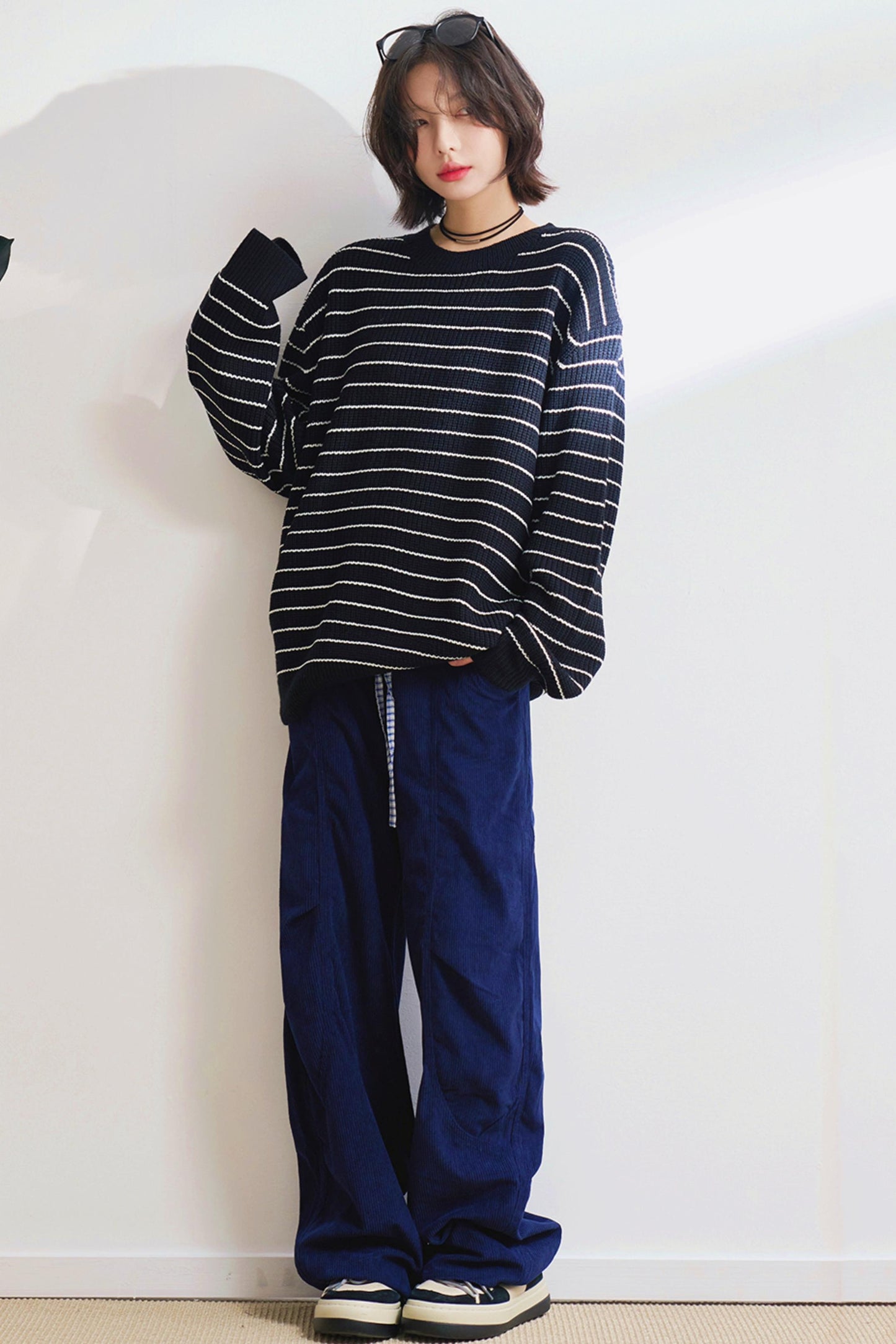 シンプルストライプオータムセーター