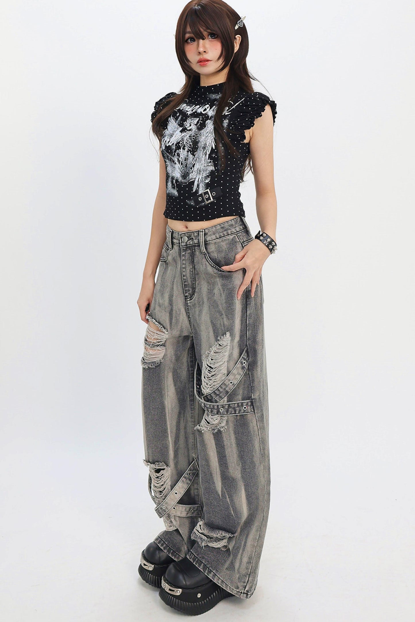 Distressed Strap Grunge Pants