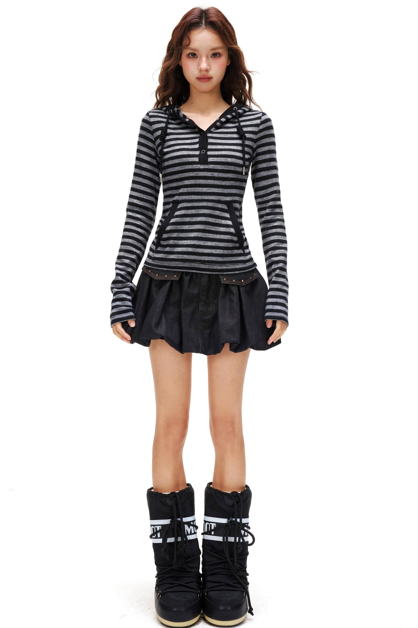 ボーダーフードスリムトップス