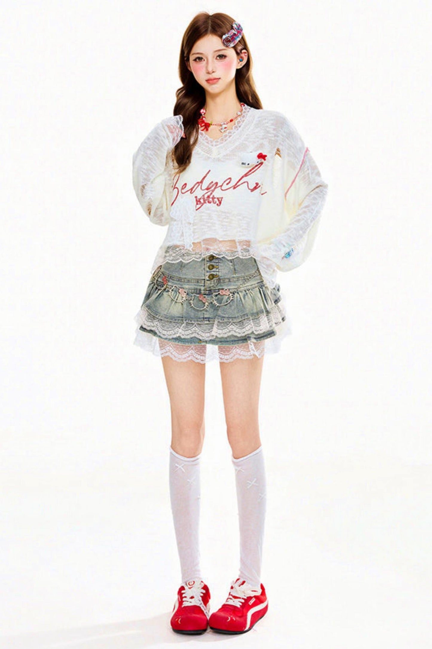 レースデニムスカート