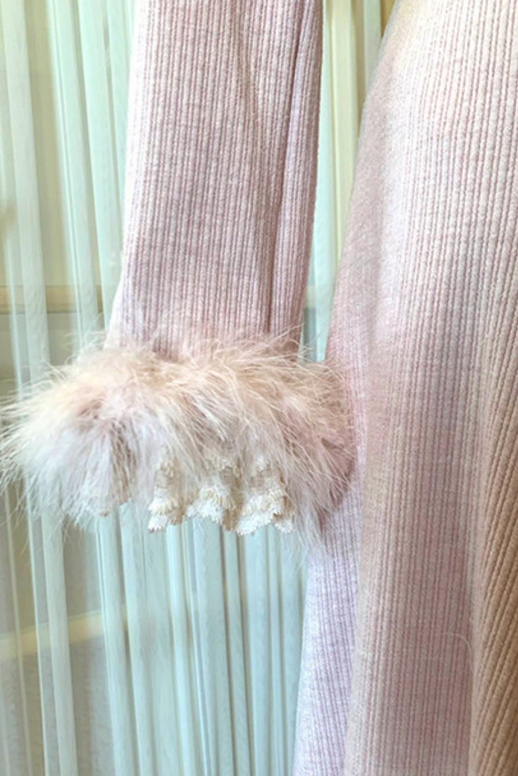 Lace Trimmed Feather Knit Dress