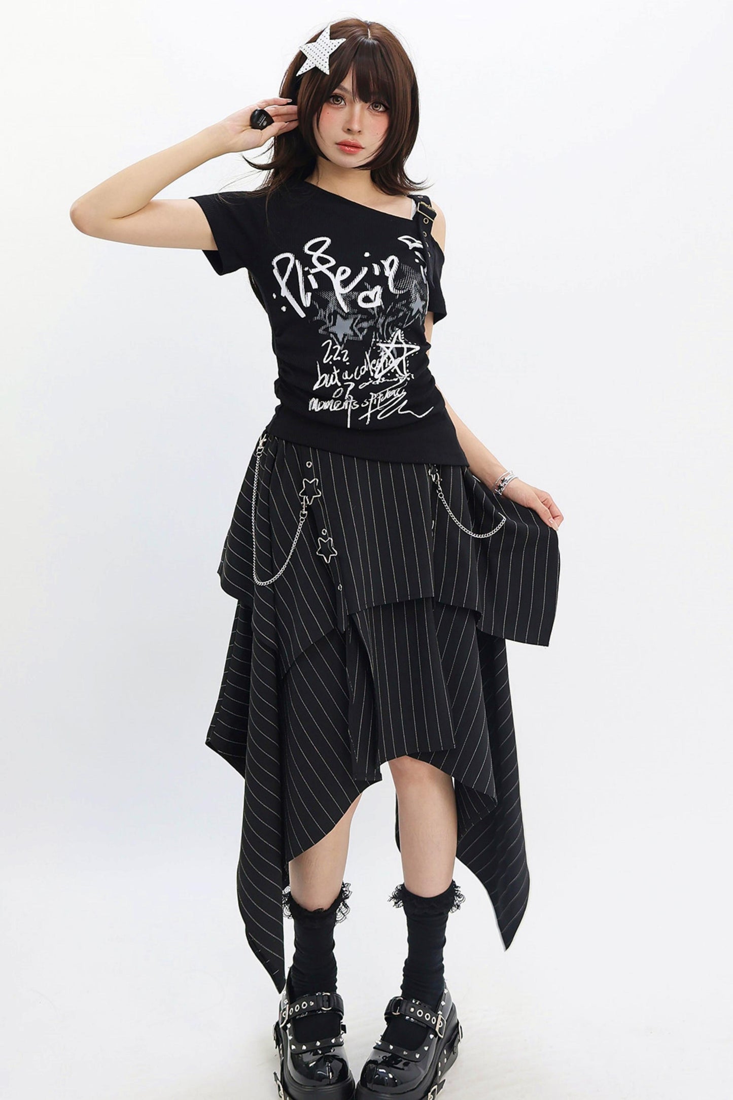 Cat-Themed Off-Shoulder Blouse