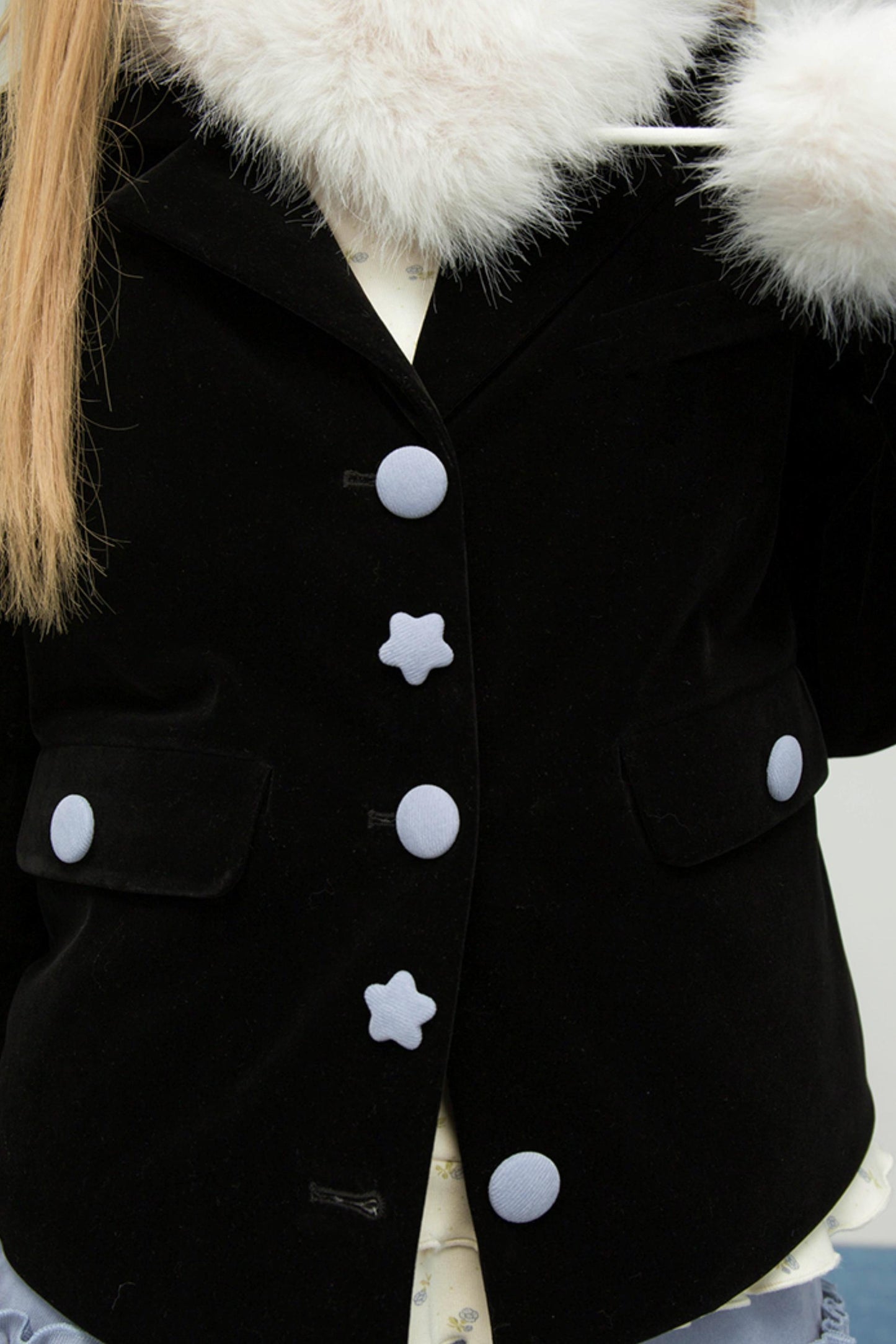 ベルベットカラーブロックドファーコラージャケット