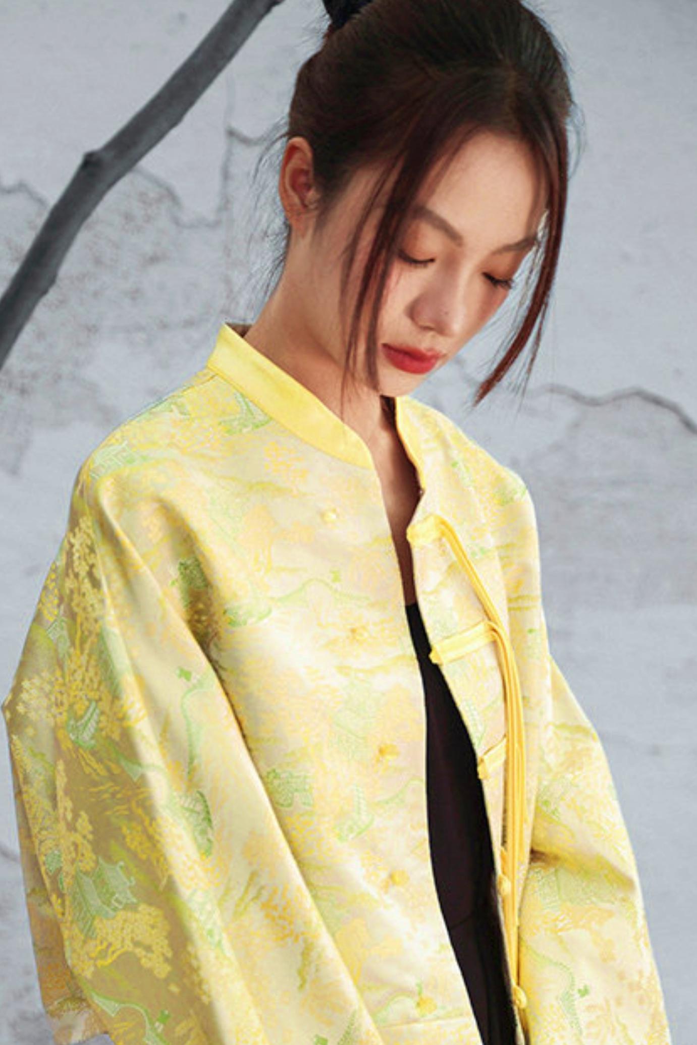 크리미 옐로우 자카드 재킷