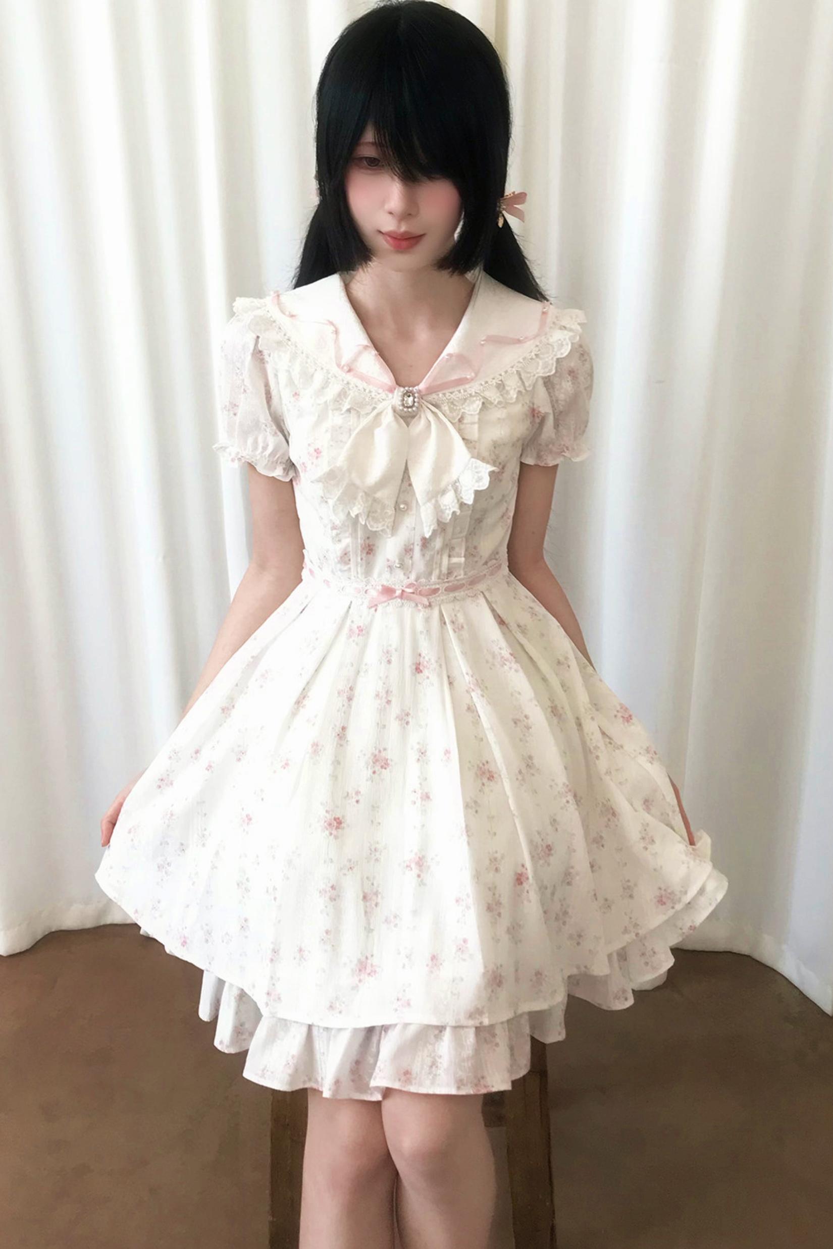 儚げ花柄セーラードールワンピース – Belchic