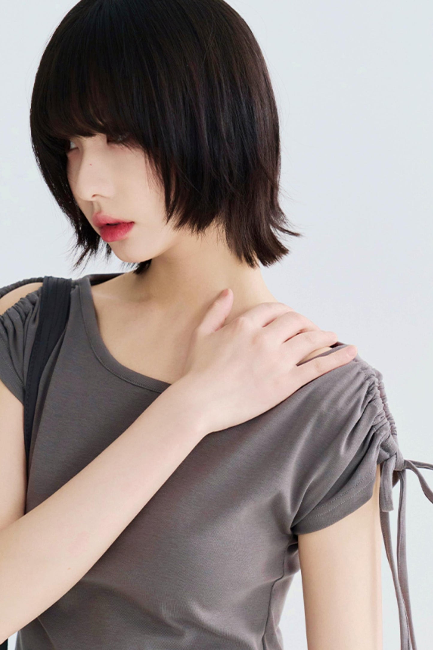 Shoulder Drawstring Cutout Tops