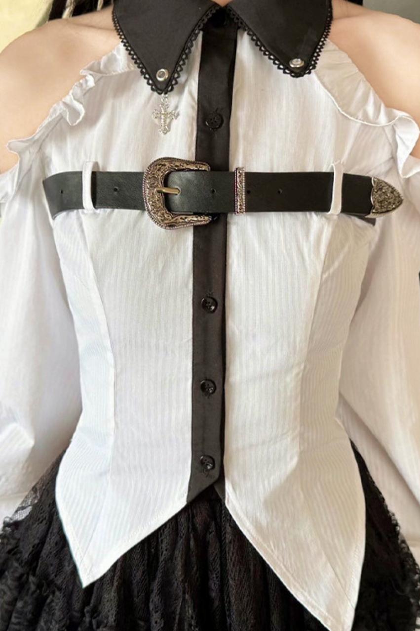 Dunkelgotische schulterfreie Bluse + Rock