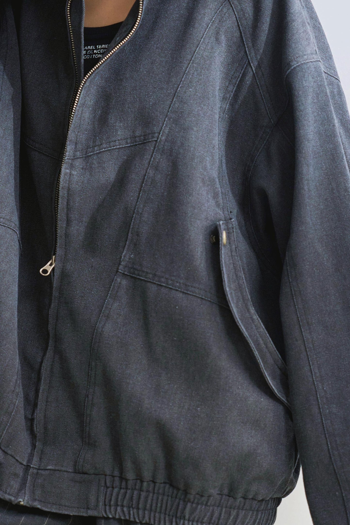 Relaxed fit denim stand up jacket