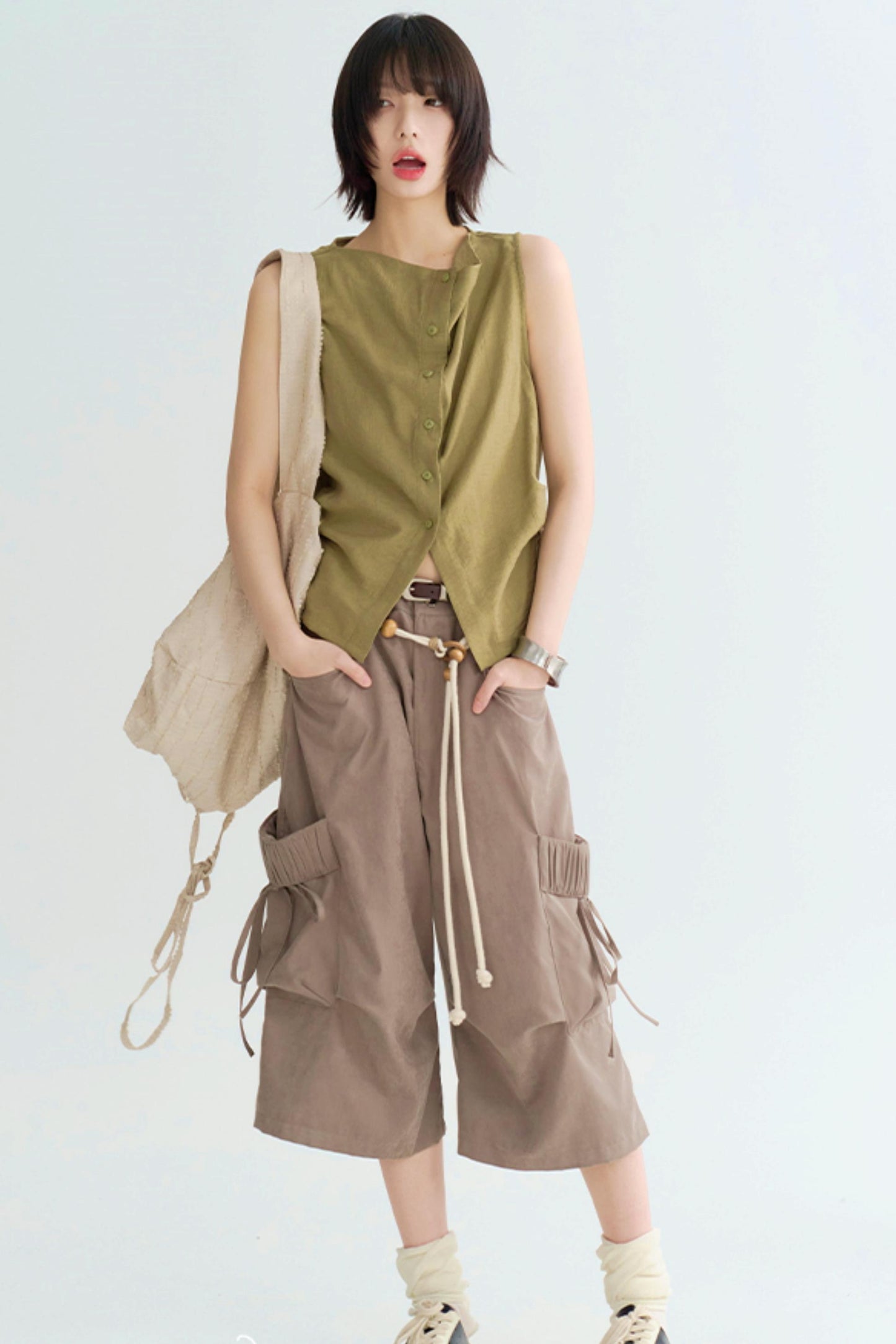 ルーズフィットクロップドカーゴトラウザーズパンツ