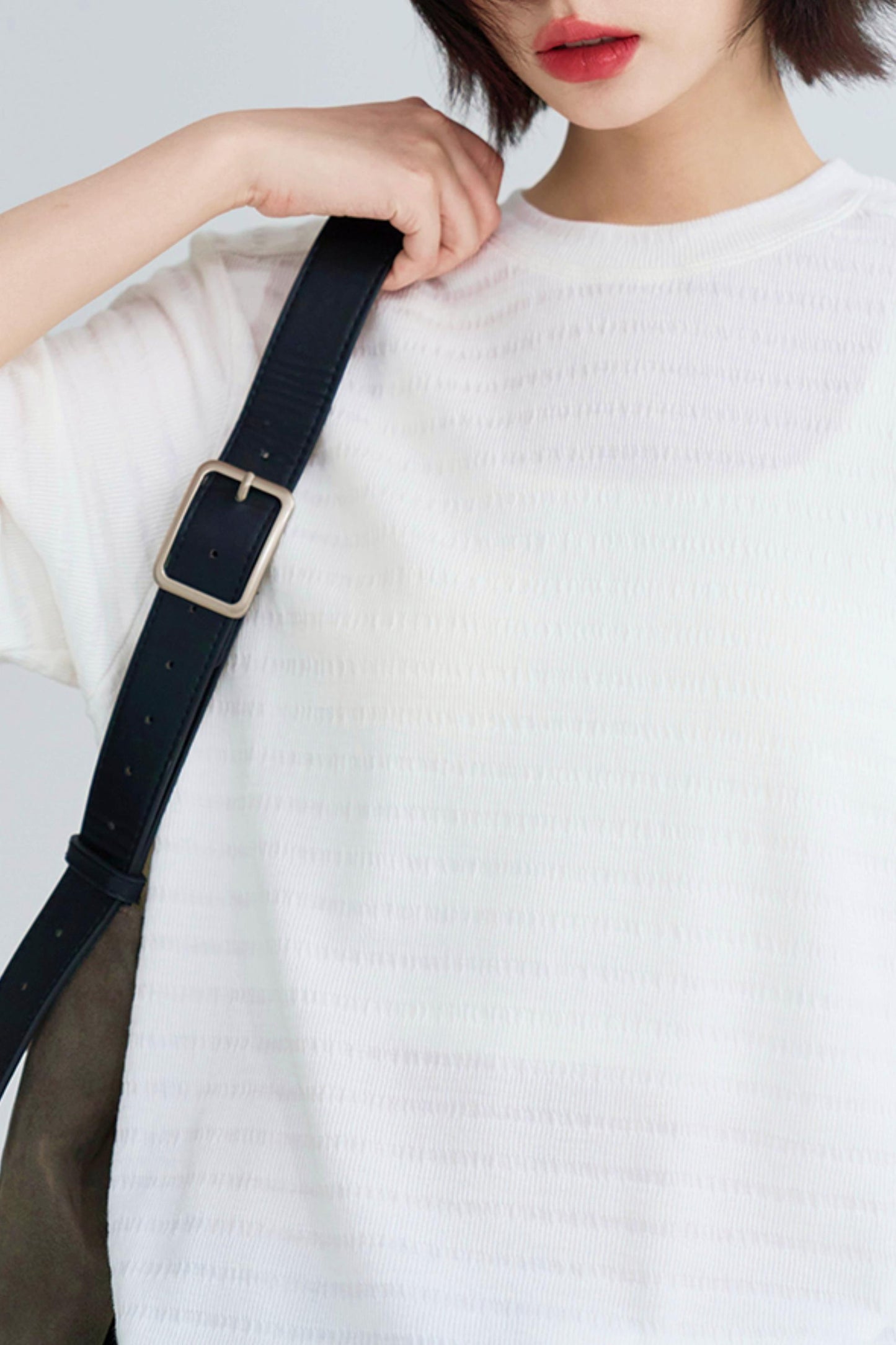 Textured Solid Collar Tee Shirt