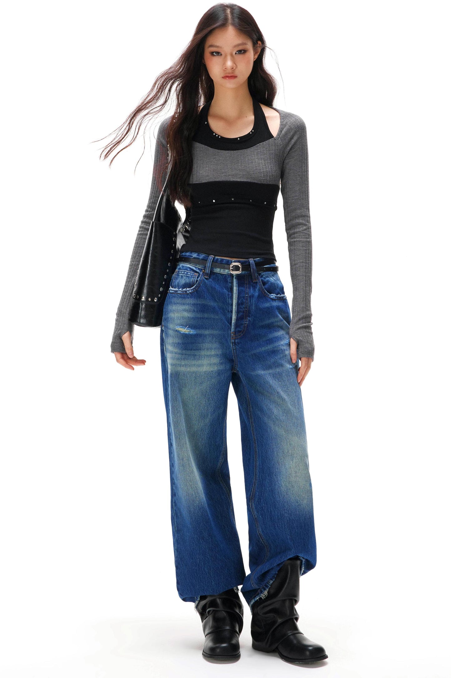 Rhinestone Layered Knit Top