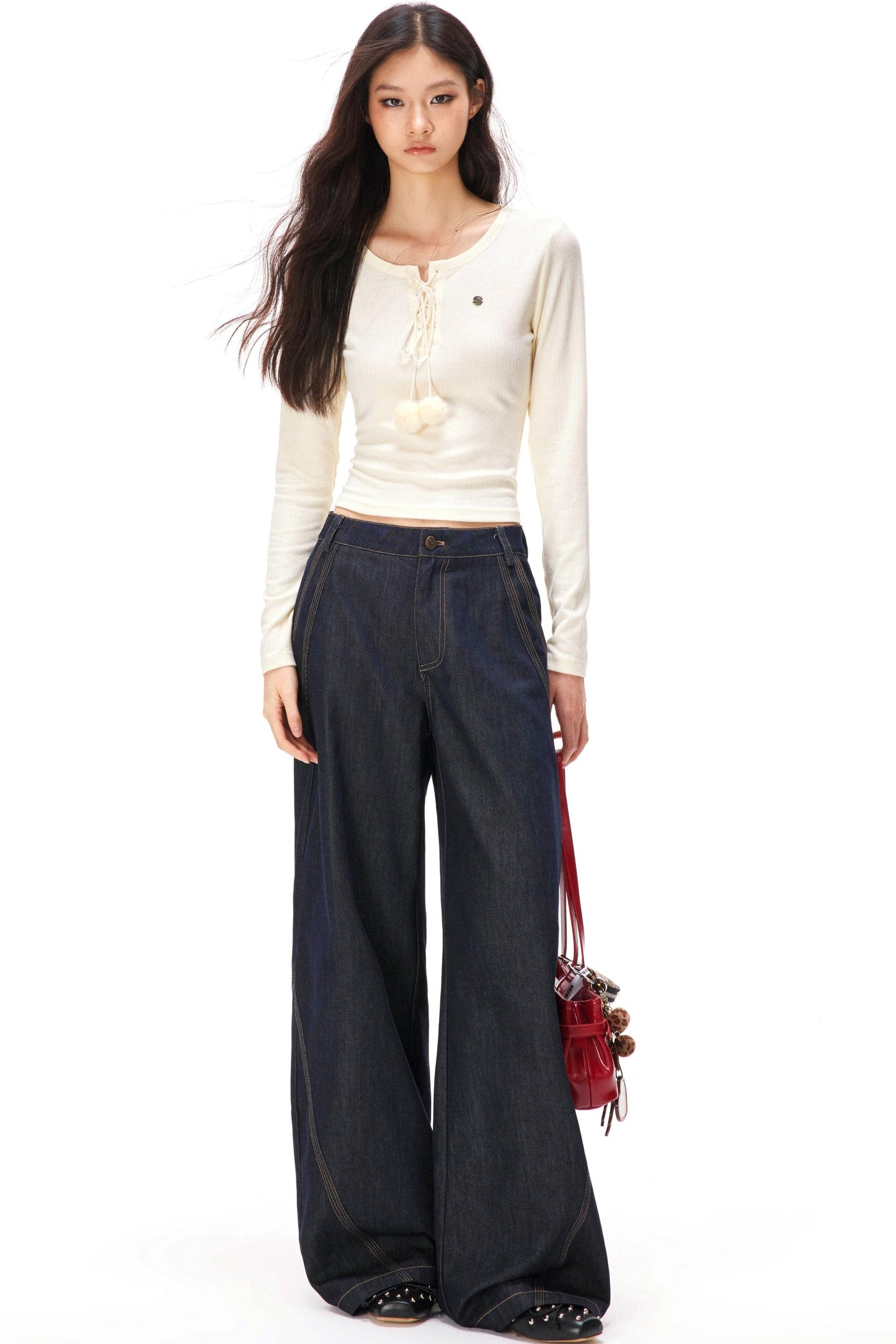 Retro Color Blocked Denim Pants