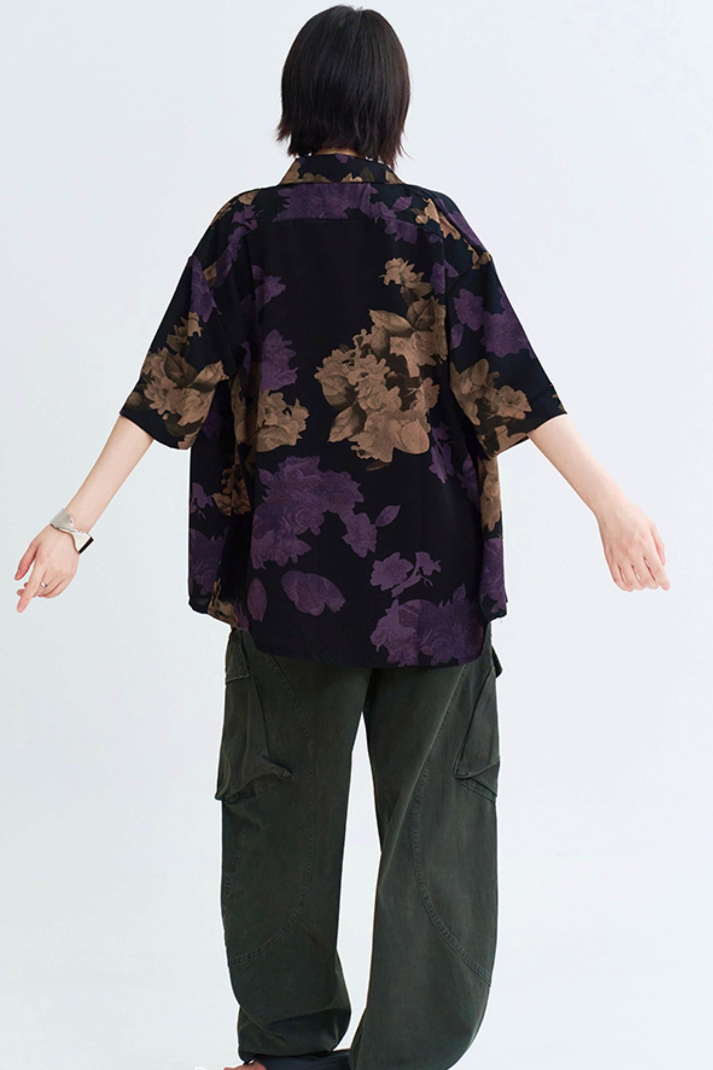 Retro Flower Print Loose Fit Shirt