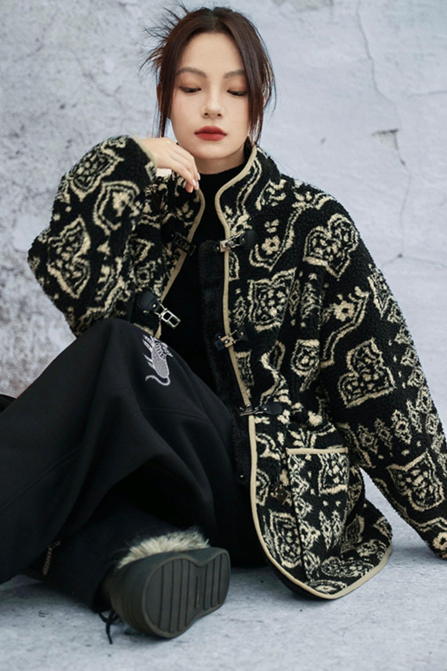 モードジャカードスタンドアップカラーコート