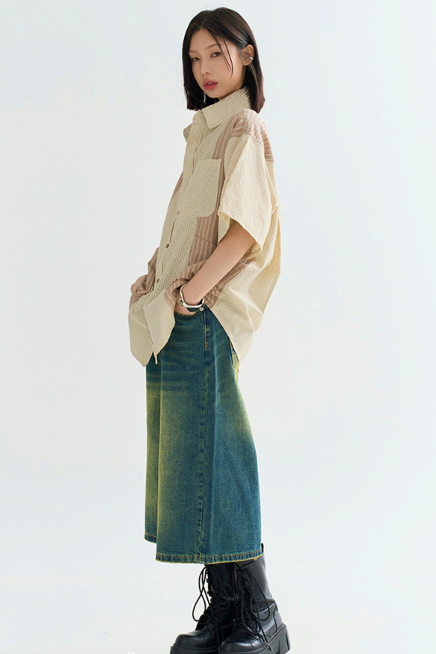 colorblock spliced shirt