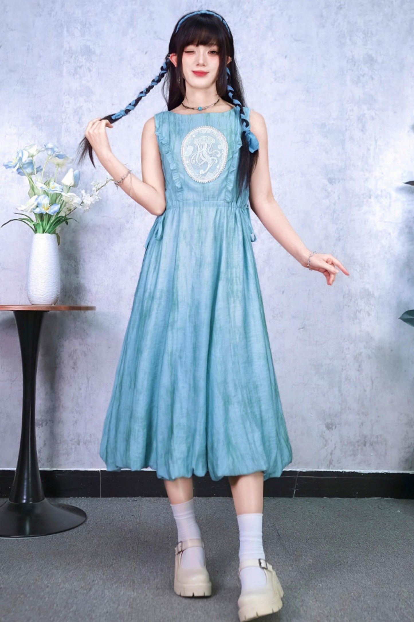 细语海洋印花连衣裙