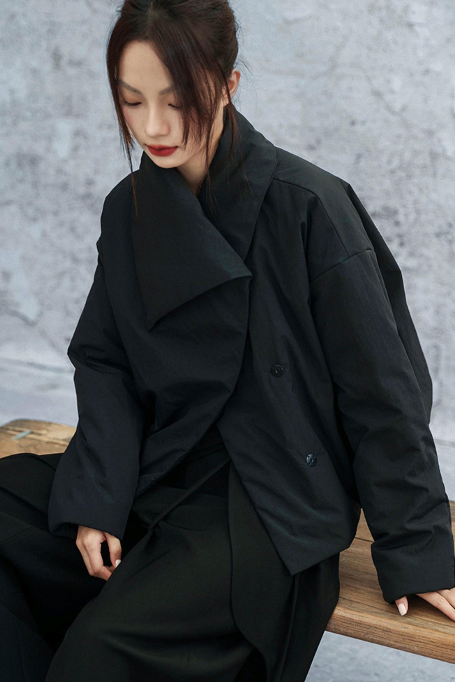 コンバーティブルネックラインコットンジャケット