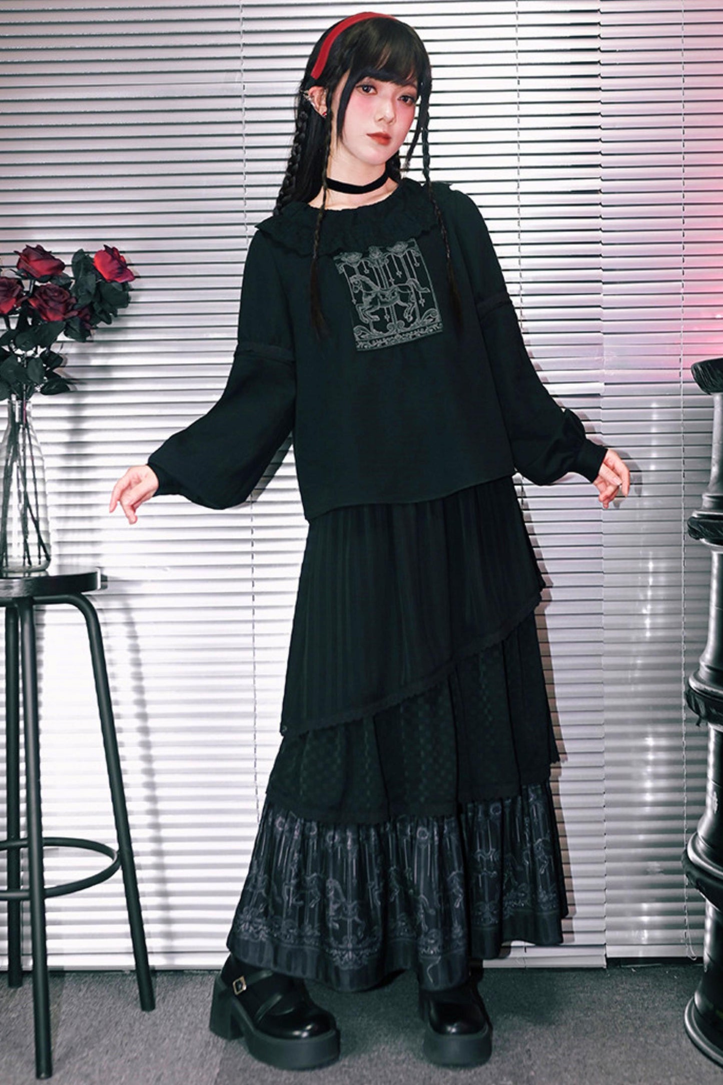 Dark Print Doll Collar Top