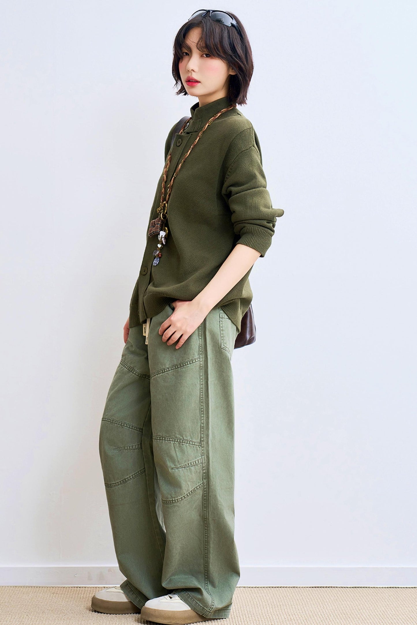 Low wedge spliced denim pants