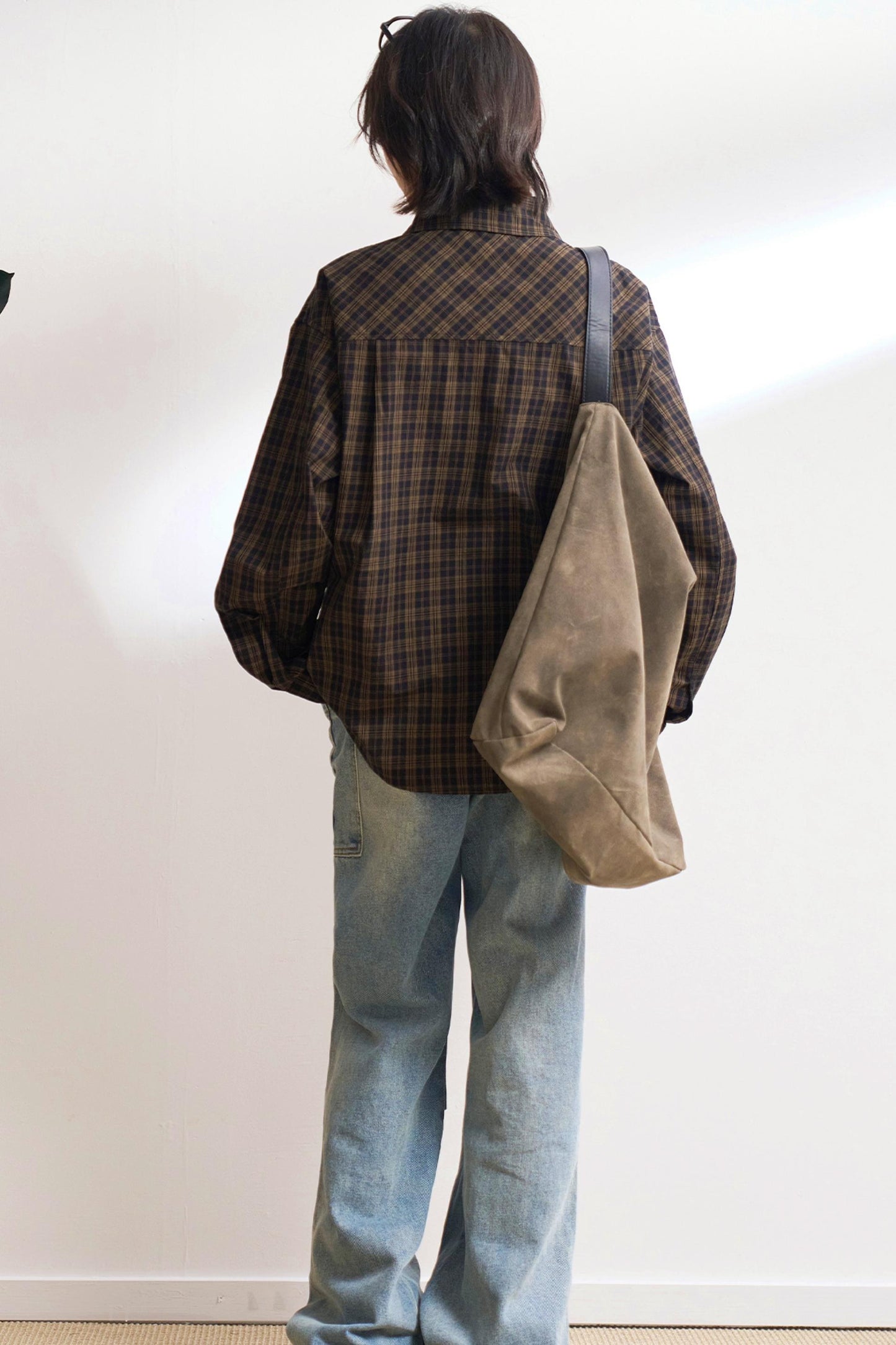 Oversized letter-print check shirt