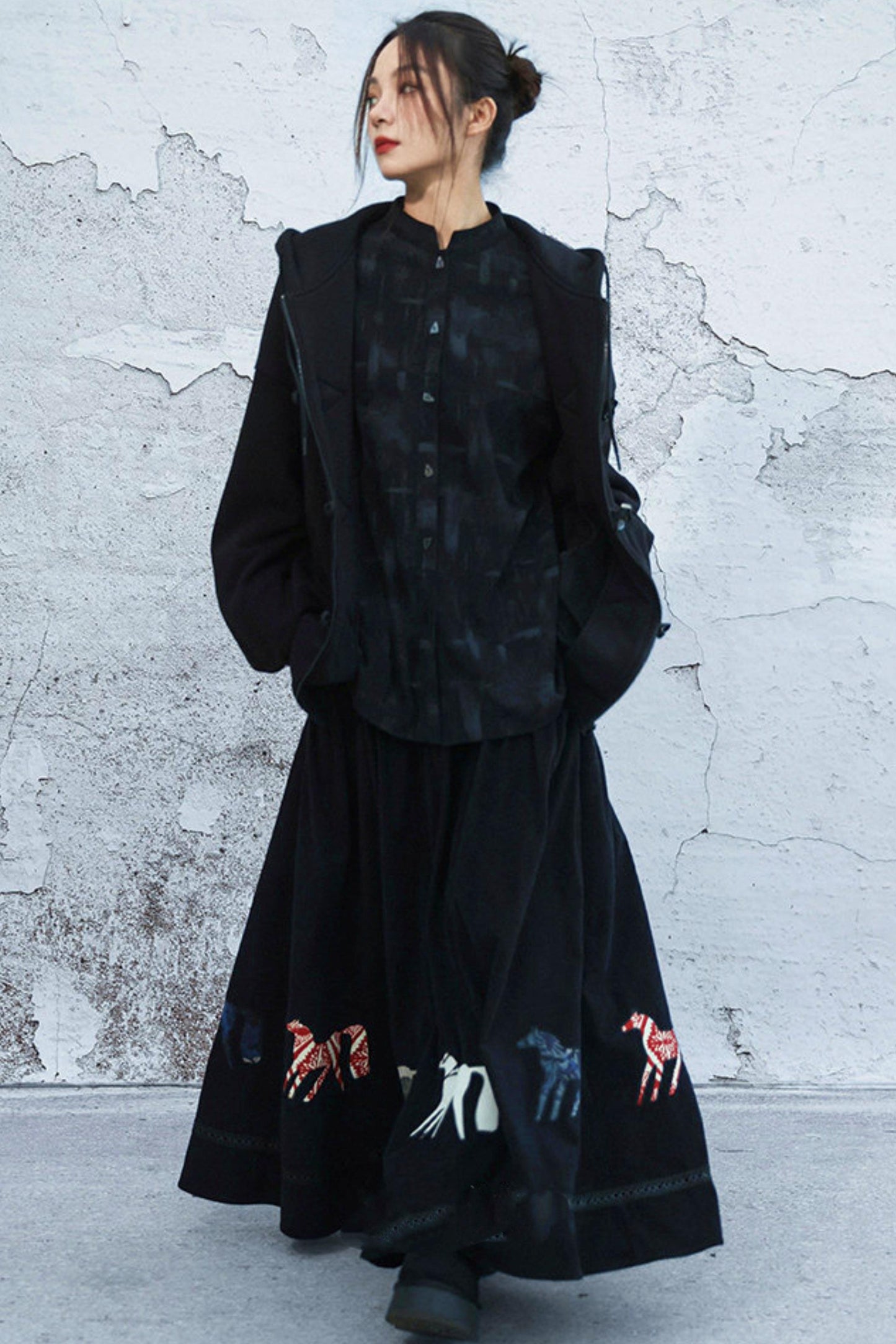 Black Corduroy Lace Skirt