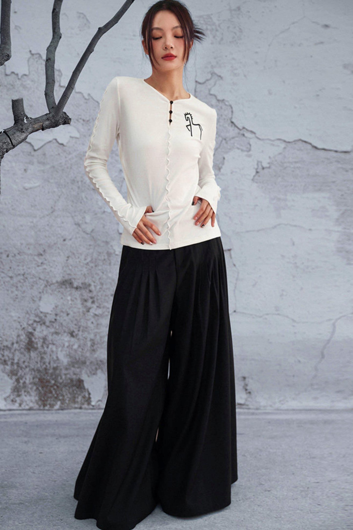 Black Pleated Wide Leg Pants