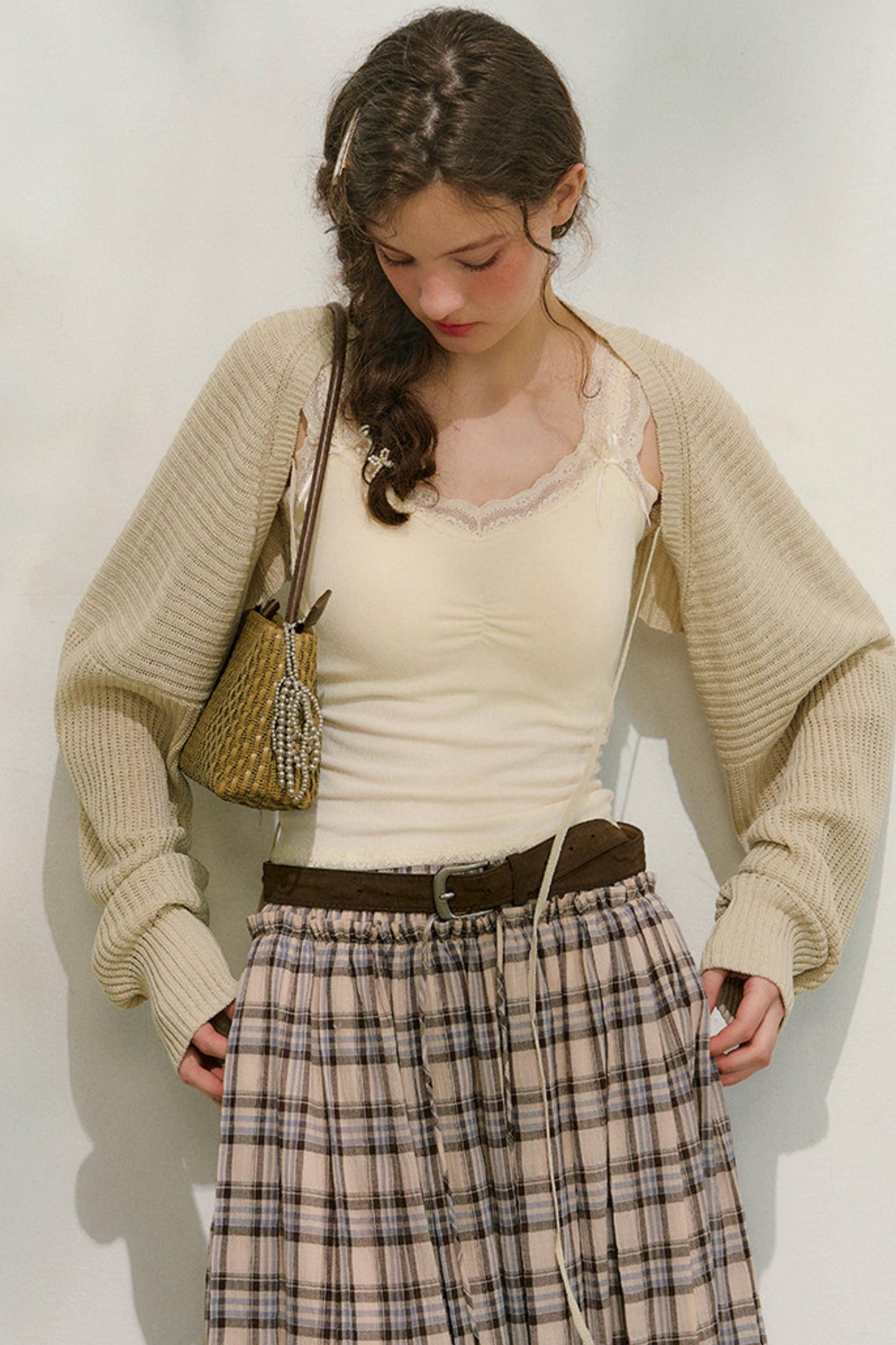 コットンレースチェックスカート