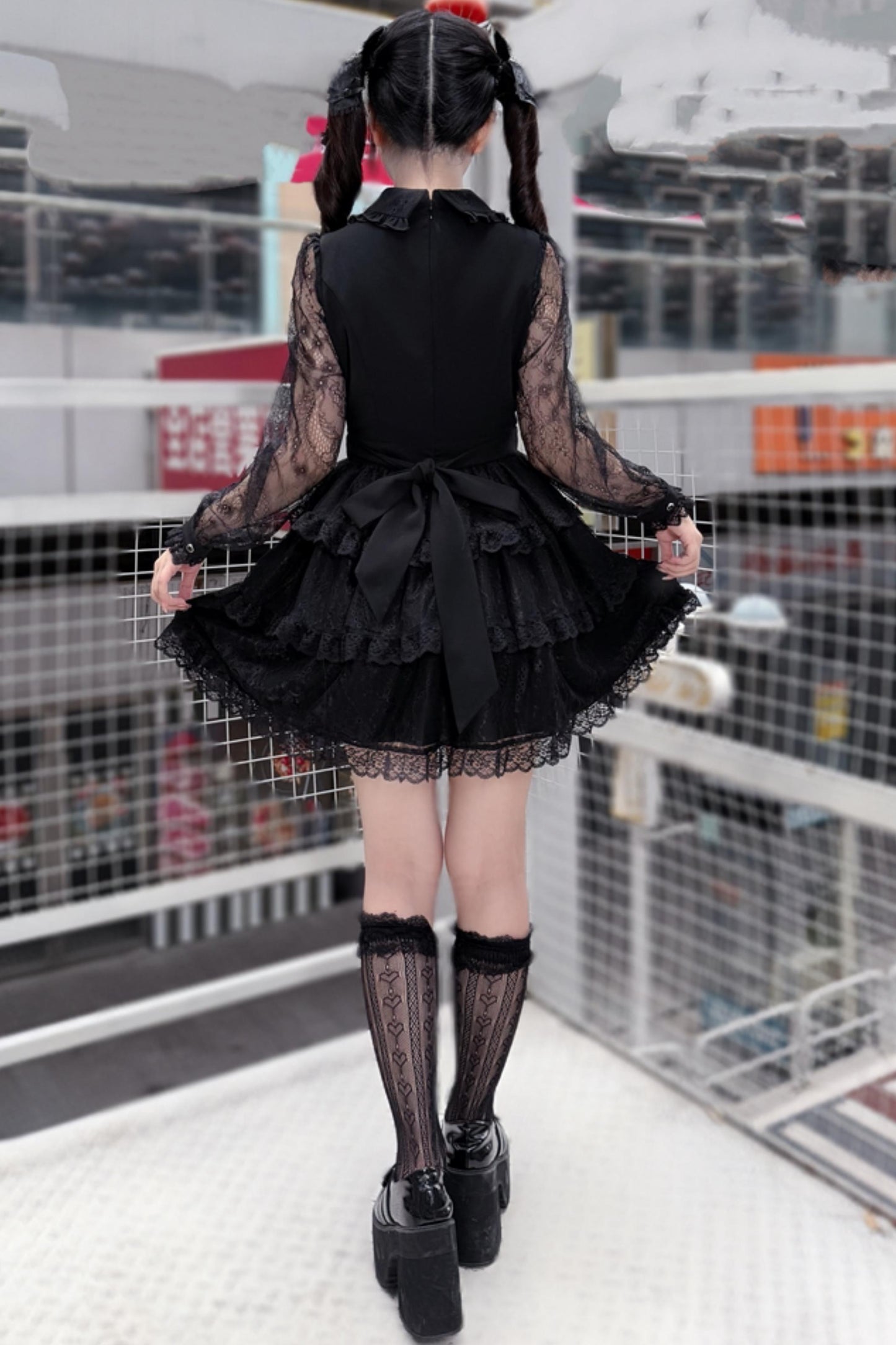 Black Lace Corset Long-Sleeve Dress