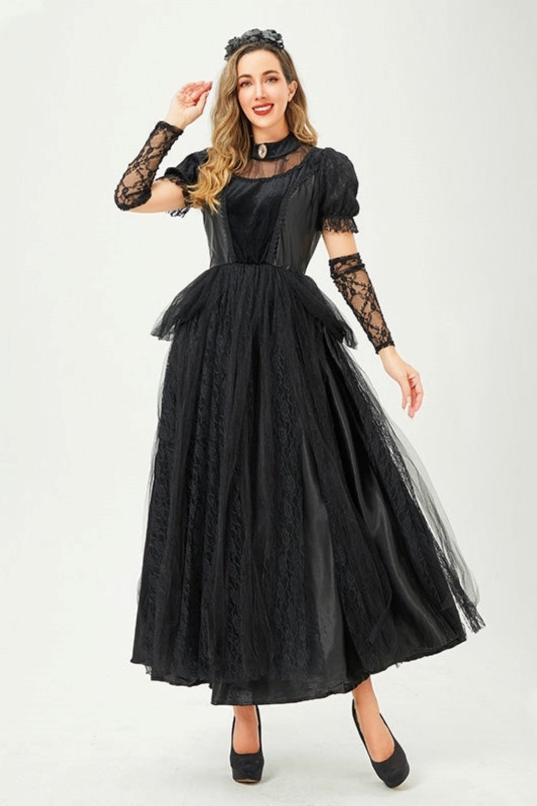 knee length dresses for ladies TRICKZ N TREATZ Black Lace Vampire Queen Maxi Dress UK XS  Reliked