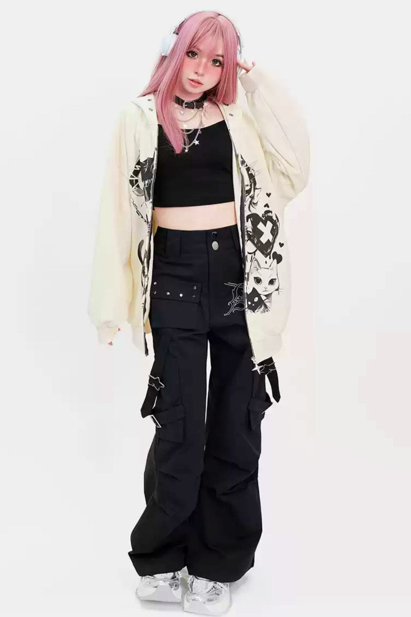 【予約商品】キャットガールルーズY2Kジッパーフーディー