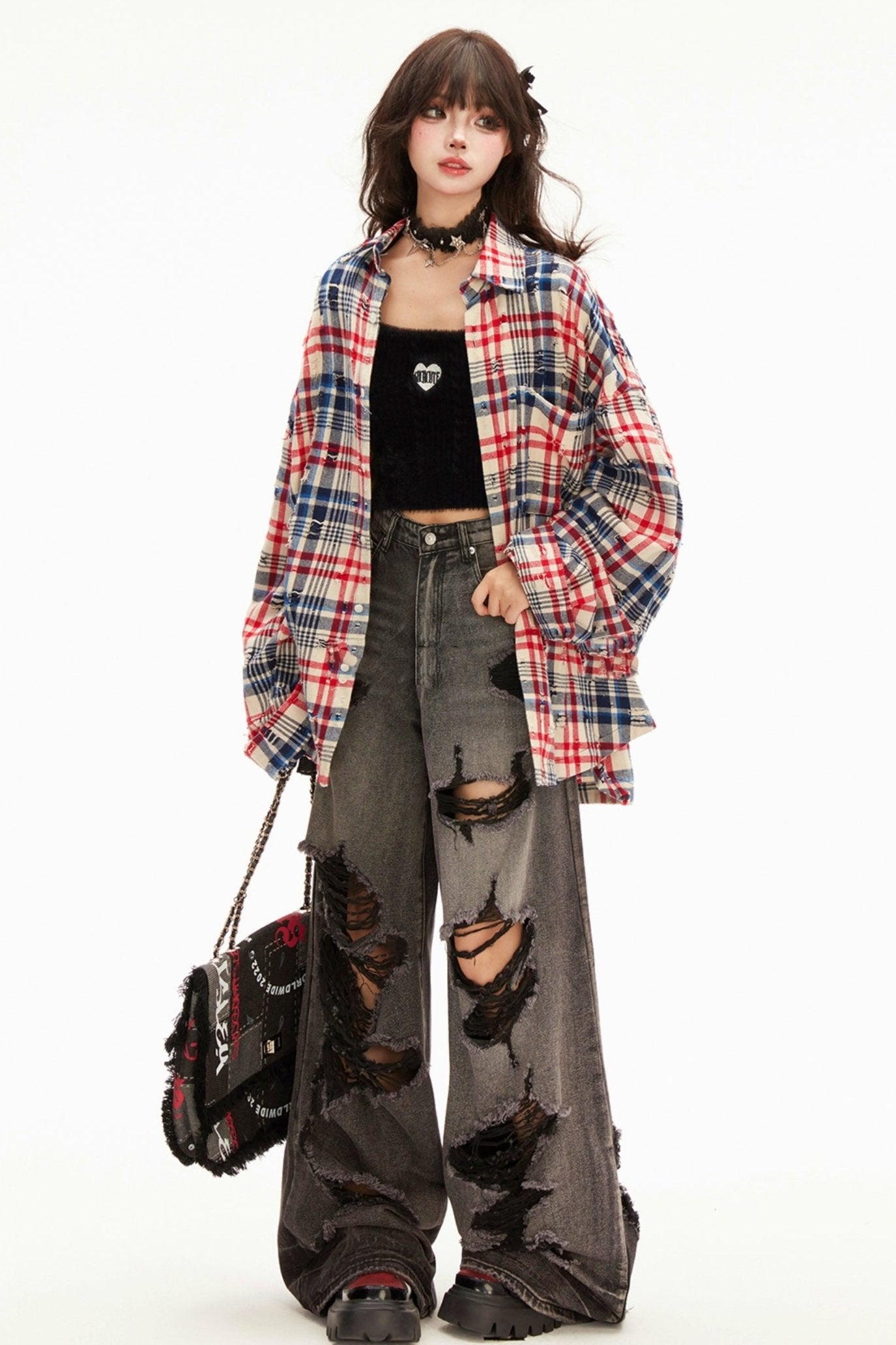 Check -lip -long long sleeve jacket